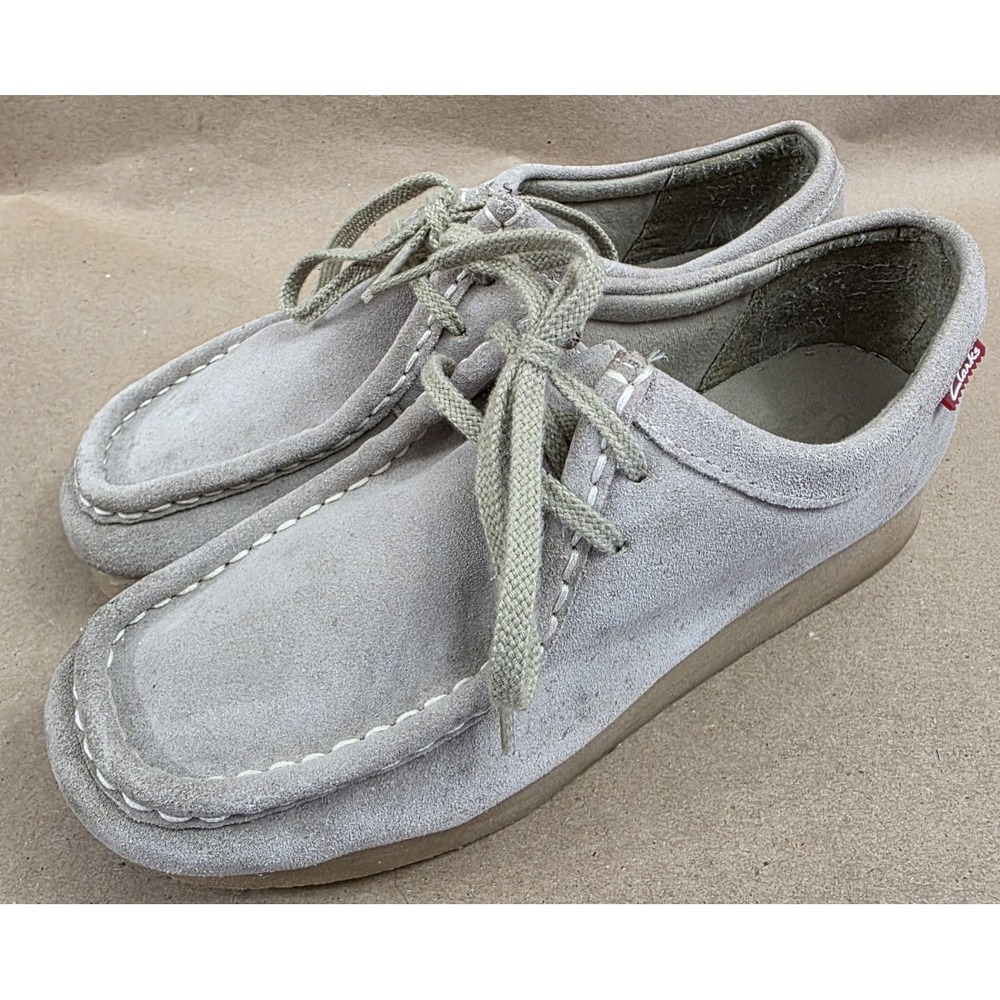 Clarks (Sz 7.5) Women's Moccasin Comfort Lace Up Beige Suede Shoes